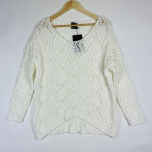 Numinou Ivory Open Knit Pullover Casual Fit Acrylic Sweater Womens Sz XL New NWT